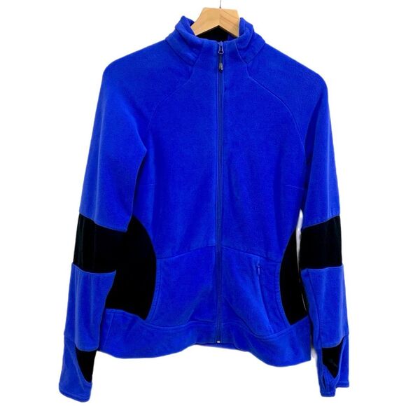 COLUMBIA Titanium Full Zip Fleece Women Medium Blue Black Zip Pocket Thumb Hole. - Picture 1 of 12